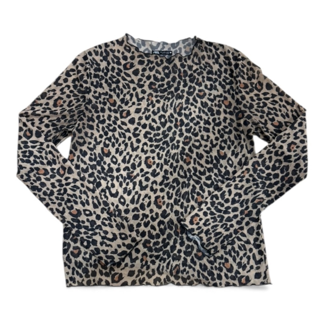 Zara Black and Tan Animal Print Blouse